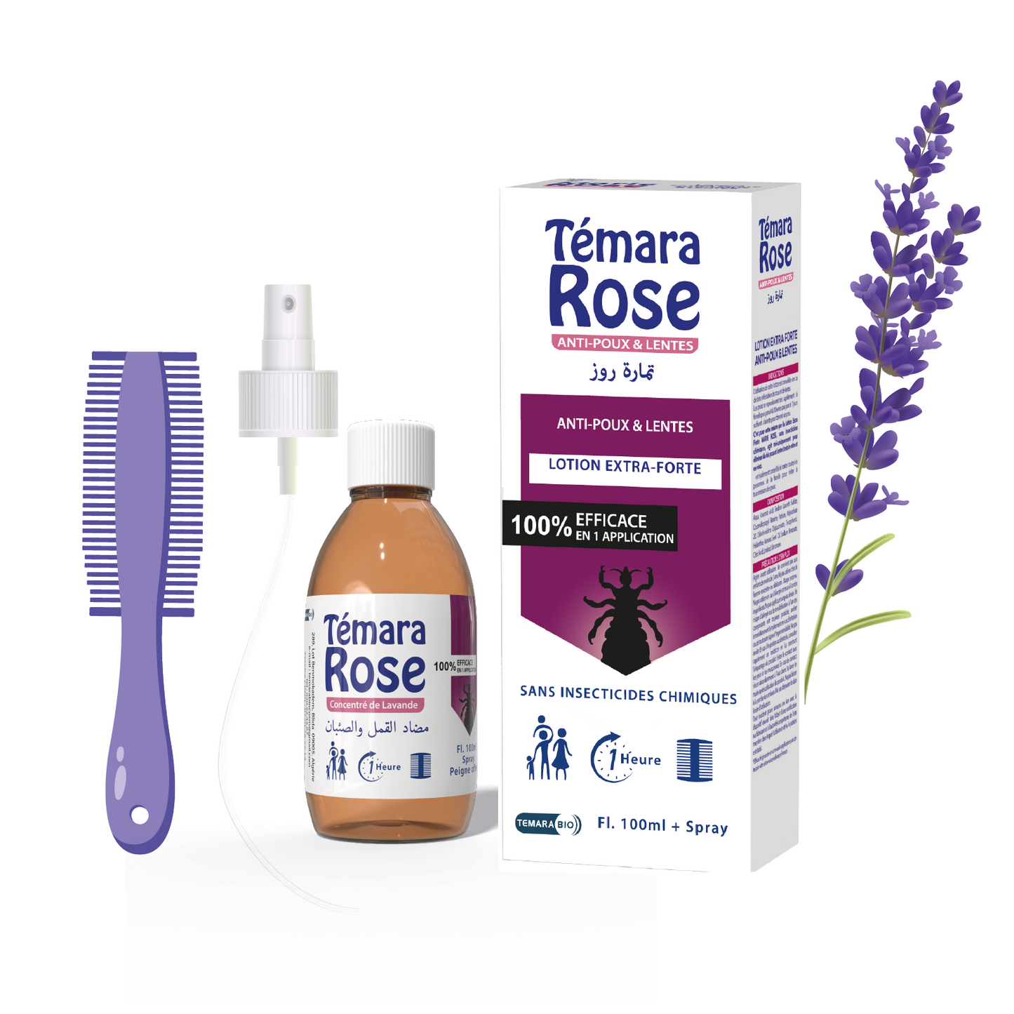 تيمارة روز - مضاد للقمل والصيبان (100 مل) Témara Rose - Antipoux & Lentes 100ml